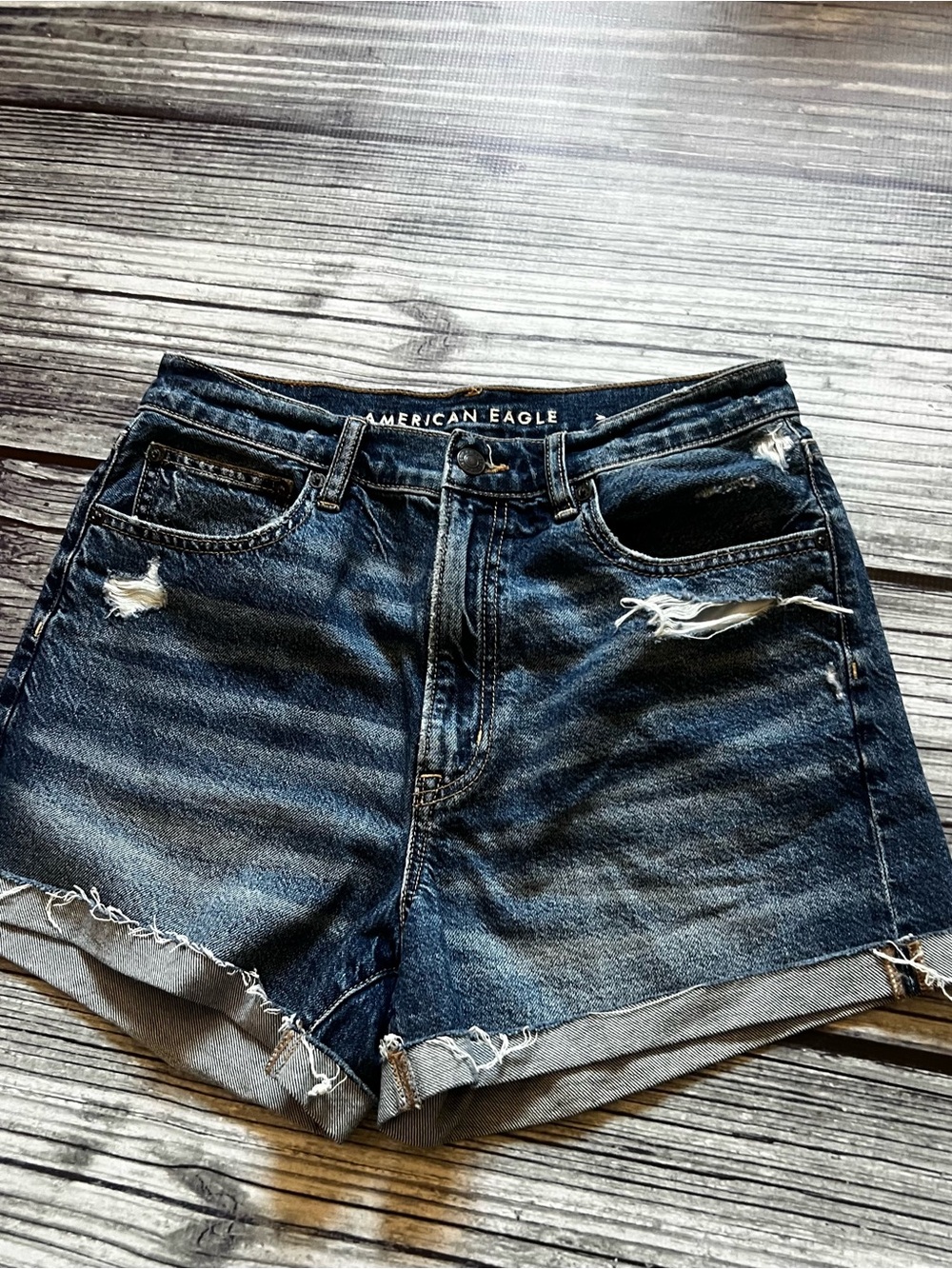 American Eagle Outfitters Dark Blue Distressed Denim Cutoff Shorts